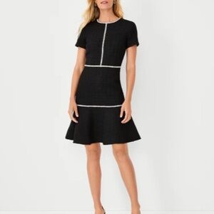 Ann Taylor Black with White Contrast Trim Tweed flounce Dress 12P